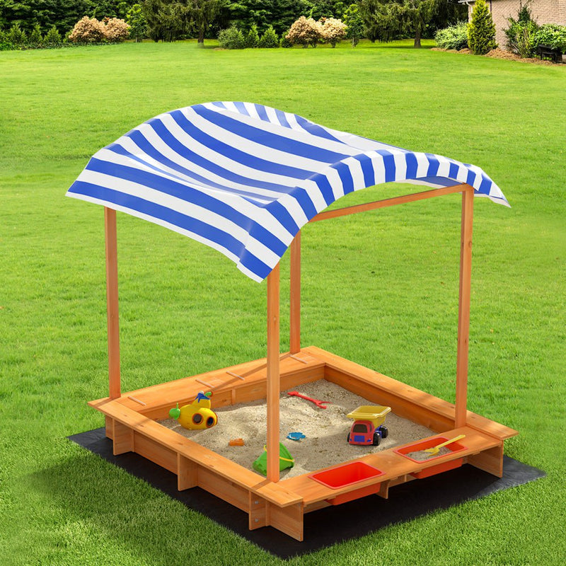 Keezi Kids Sandpit Wooden Sandbox Sand Pit with Canopy Water Basin Toys 146cm Payday Deals