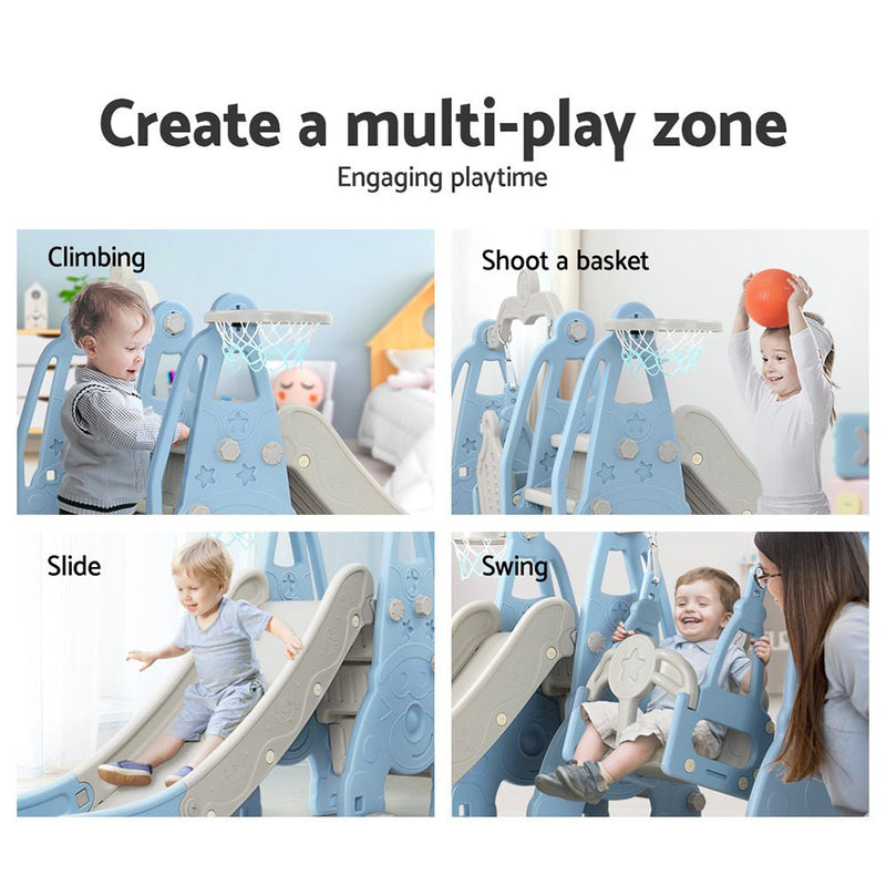 Keezi Kids Slide 170cm Extra Long Swing Basketball Hoop Toddlers PlaySet Blue Payday Deals