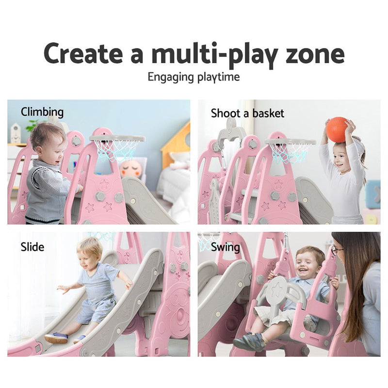 Keezi Kids Slide 170cm Extra Long Swing Basketball Hoop Toddlers PlaySet Pink Payday Deals