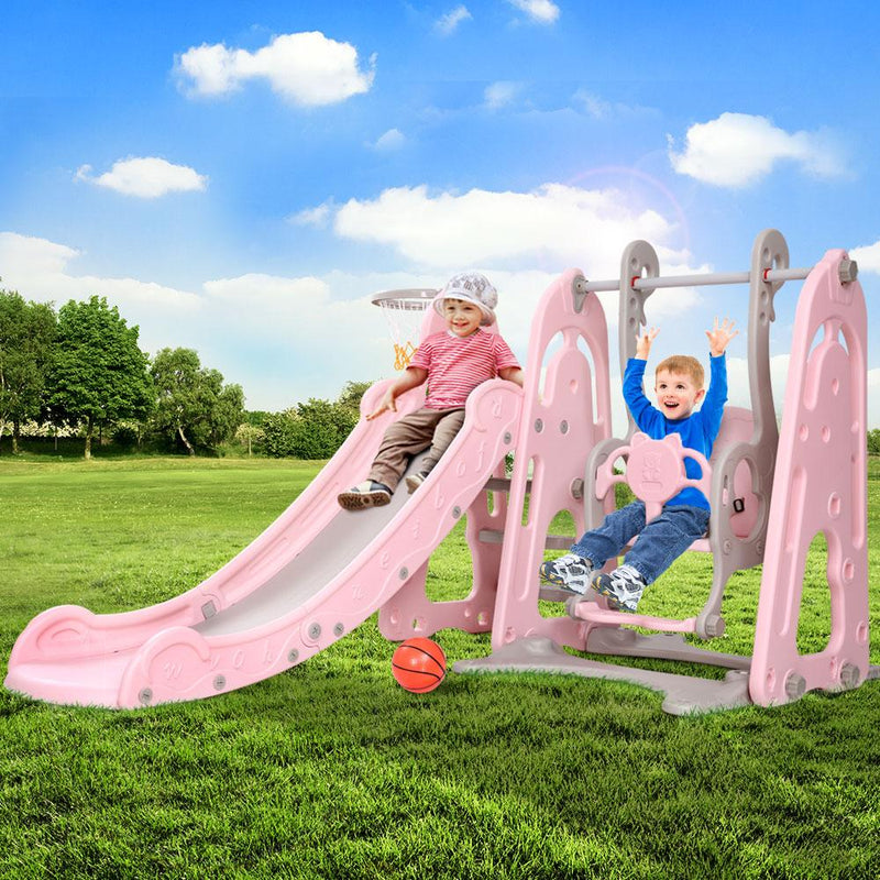 Keezi Kids Slide Swing Outdoor Playground Basketball Hoop Playset Indoor Pink Payday Deals