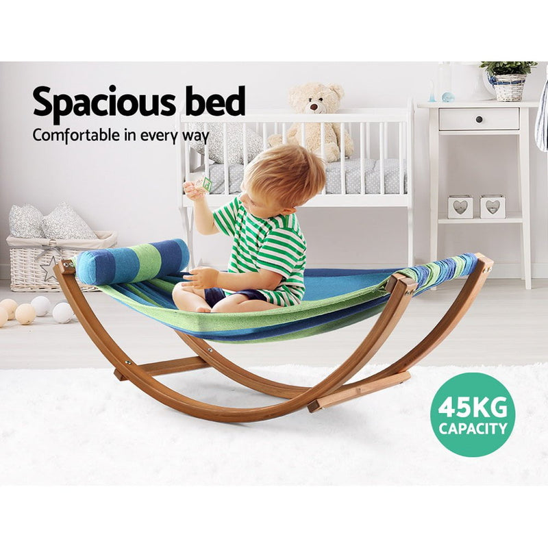 Keezi Kids Timber Hammock Bed Swing - Blue Payday Deals