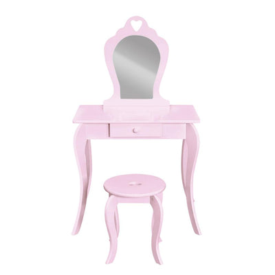 Keezi Kids Vanity Dressing Table Stool Set Mirror Drawer Children Makeup Pink
