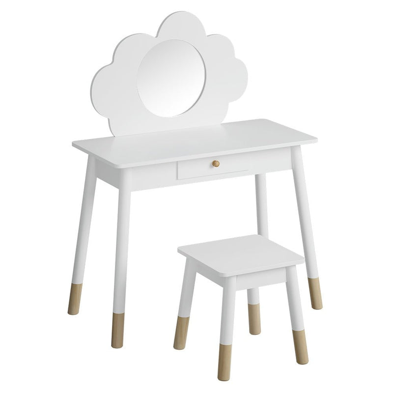 Keezi Kids Vanity Makeup Dressing Table Chair Set Wooden Mirror Drawer White Payday Deals