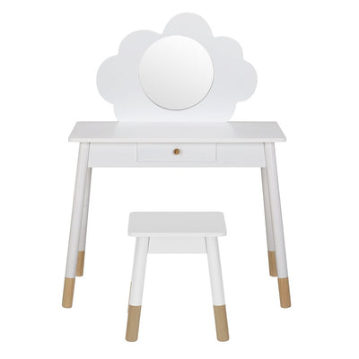 Keezi Kids Vanity Makeup Dressing Table Chair Set Wooden Mirror Drawer White Payday Deals