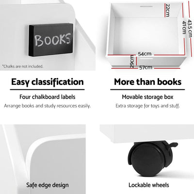 Keezi Kids White Bookshelf Storage Organiser Bookcase Drawers Children Shelf Payday Deals