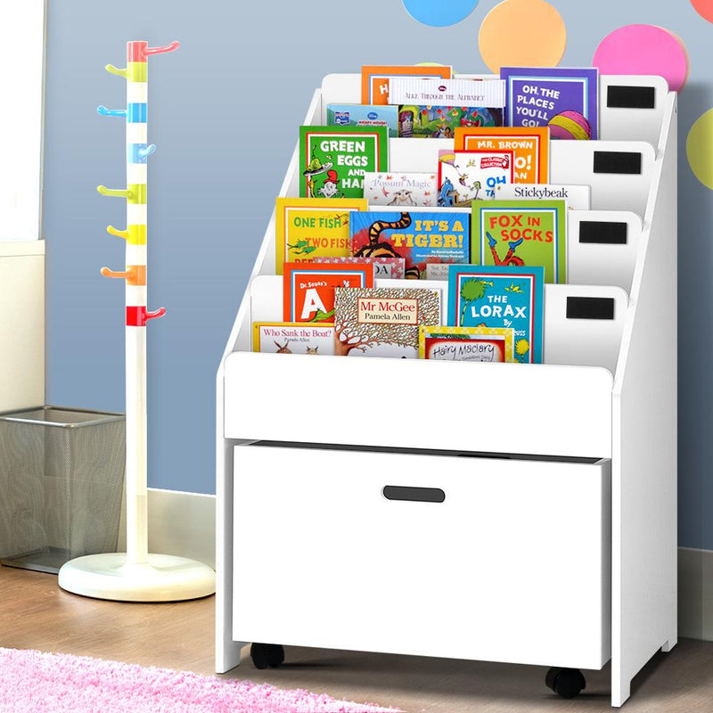 Keezi Kids White Bookshelf Storage Organiser Bookcase Drawers Children Shelf Payday Deals