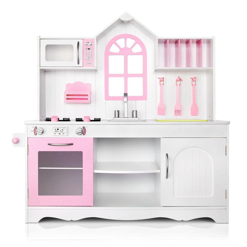 Keezi Kids Wooden Kitchen Play Set - White & Pink Payday Deals