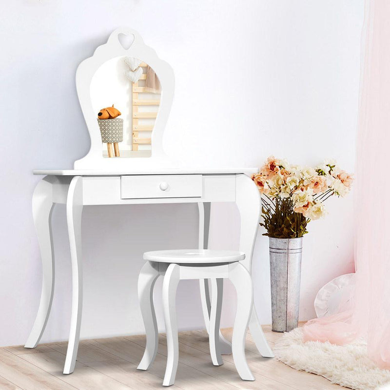 Keezi White Kids Vanity Dressing Table Stool Set Mirror Princess Children Makeup Payday Deals