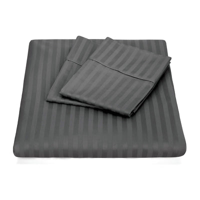 KENSINGTON 1200TC COTTON SHEET SET IN STRIPE-KING - CHARCOAL Payday Deals