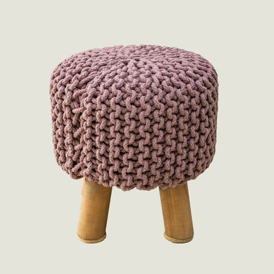 Kids Hand Knitted Cotton Braided Foot Rest Sitting Stool Ottoman (Rose Pink) Payday Deals