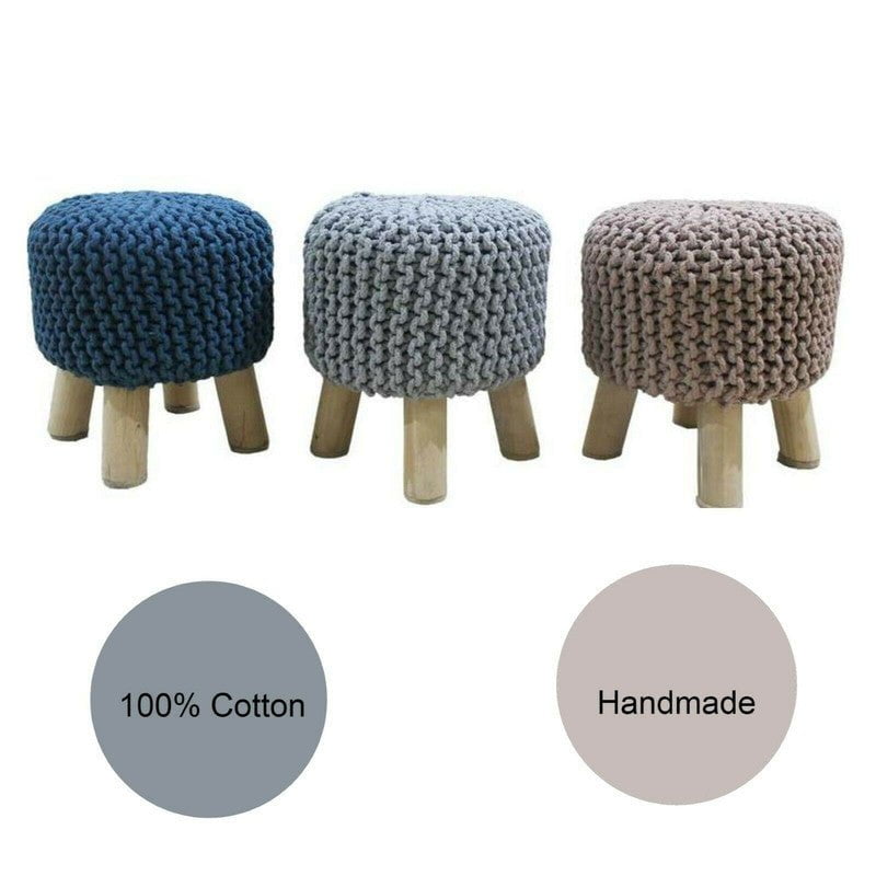 Kids Hand Knitted Cotton Braided Foot Rest Sitting Stool Ottoman (Rose Pink) Payday Deals