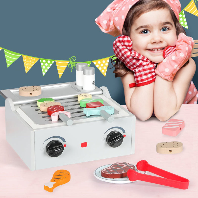 Kids Kitchen Play Set Wooden Toys Children Cooking BBQ Role Food Home Cookware Payday Deals