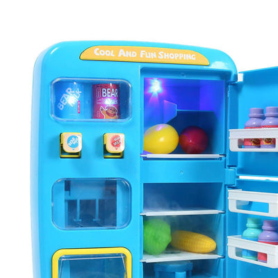 Kids Play Set 2 IN 1 Refrigerator Vending Machine Kitchen Pretend Play Toys Blue Payday Deals