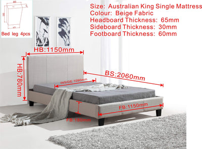 King Single Linen Fabric Bed Frame Beige Payday Deals