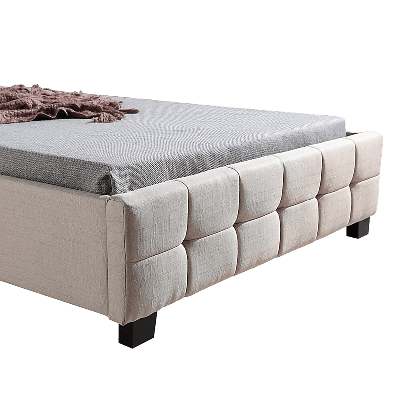 King Single Linen Fabric Deluxe Bed Frame Beige Payday Deals