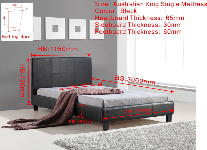 King Single PU Leather Bed Frame Black Payday Deals