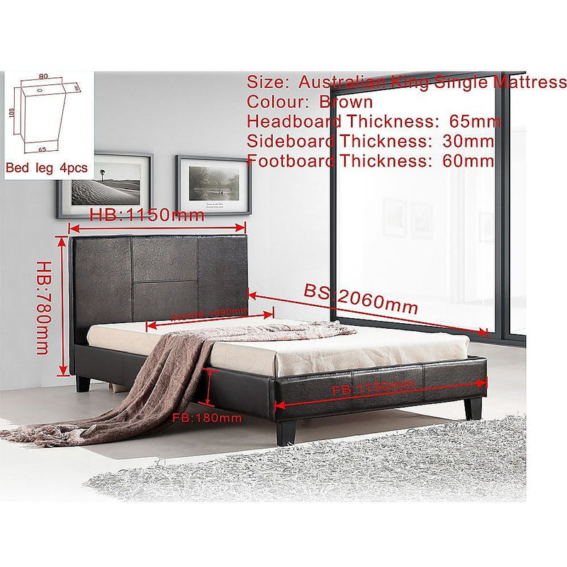 King Single PU Leather Bed Frame Brown Payday Deals