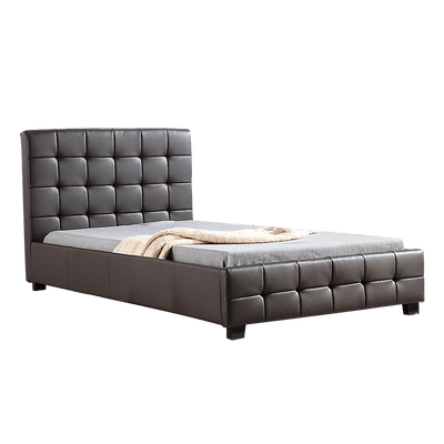 King Single PU Leather Deluxe Bed Frame Brown Payday Deals