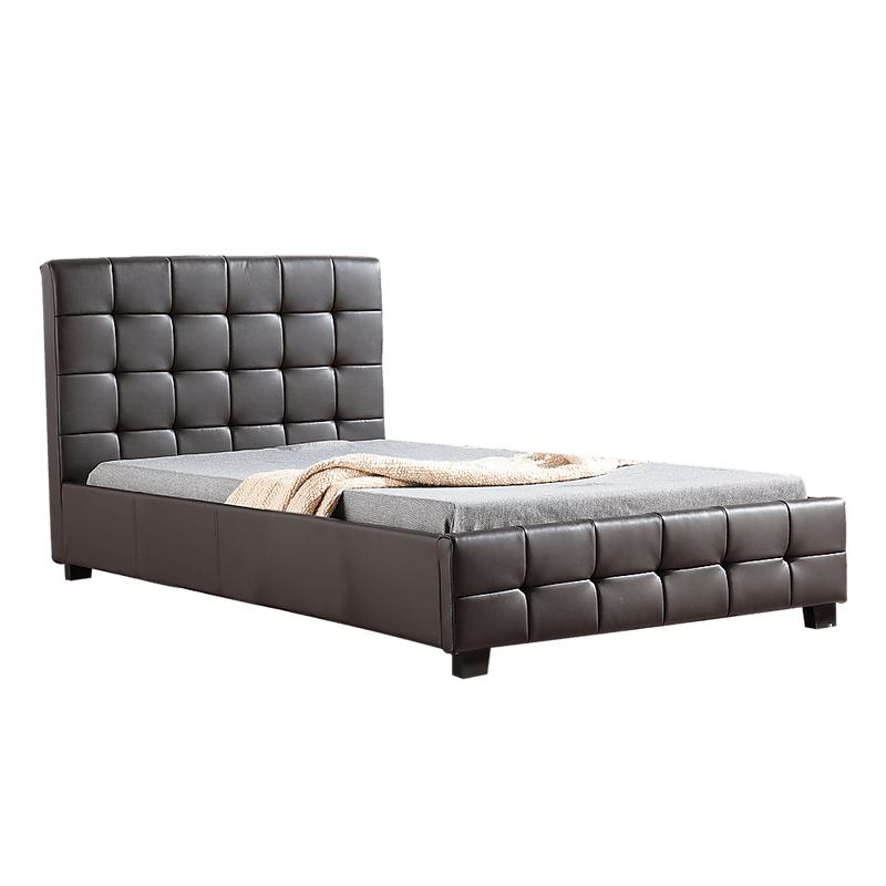 King Single PU Leather Deluxe Bed Frame Brown Payday Deals