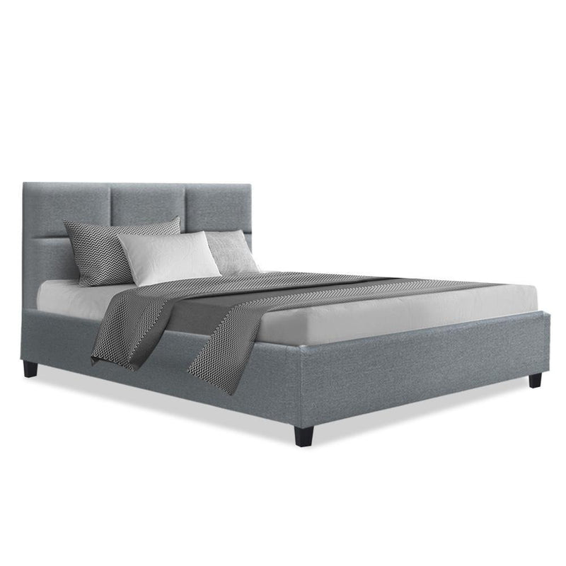 King Single Size Bed Frame Base Mattress Fabric Wooden Grey TINO