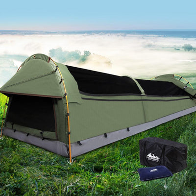 King Single Swag Camping Swag Canvas Tent - Celadon