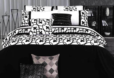 King Size White and Black Flocking Quilt Cover Set(3PCS)