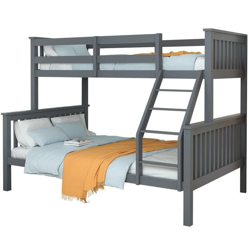 KINGSTON 2in1 Single on Double Bunk Bed Kids Solid Wood Timber Loft Furniture Slats, Grey Payday Deals