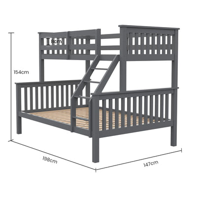 KINGSTON 2in1 Single on Double Bunk Bed Kids Solid Wood Timber Loft Furniture Slats, Grey Payday Deals