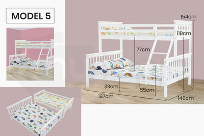 Kingston Slumber 2in1 Double Single Bunk Bed Kids Solid Timber Pine Beds Children Bedroom Furniture Payday Deals