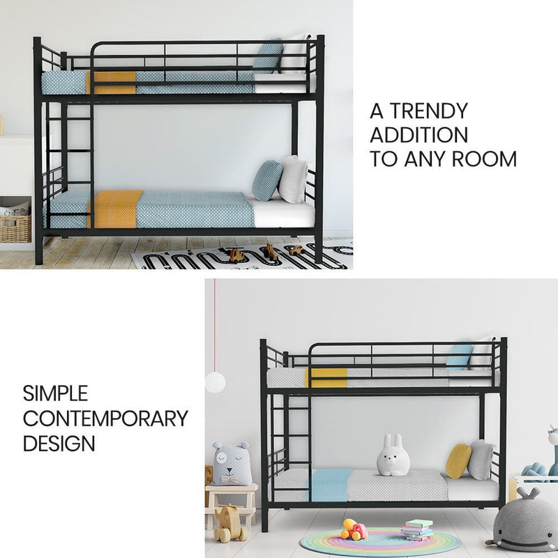 Kingston Slumber 2in1 Single Metal Bunk Bed Frame, with Modular Design, Dark Matte Grey Payday Deals