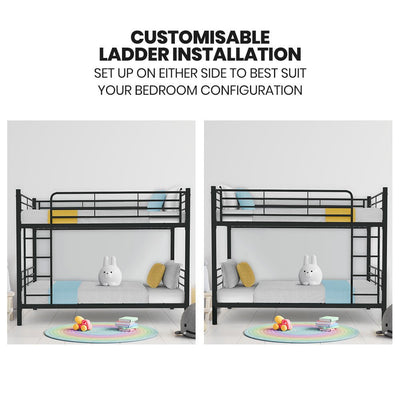 Kingston Slumber 2in1 Single Metal Bunk Bed Frame, with Modular Design, Dark Matte Grey Payday Deals