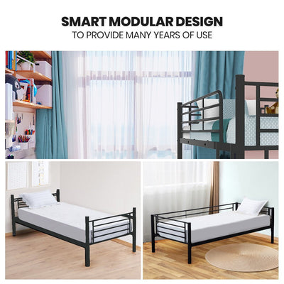 Kingston Slumber 2in1 Single Metal Bunk Bed Frame, with Modular Design, Dark Matte Grey Payday Deals