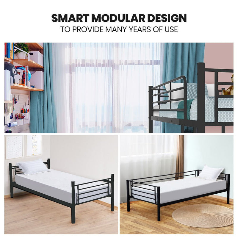 Kingston Slumber 2in1 Single Metal Bunk Bed Frame, with Modular Design, Dark Matte Grey Payday Deals