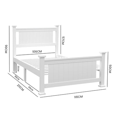 KINGSTON SLUMBER King Single Wooden Timber Bed Frame, White Payday Deals