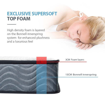 Kingston Slumber Mattress SINGLE Bed Size Bonnell Spring Bedding Firm Foam Top 16CM Payday Deals