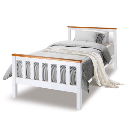 Kingston Slumber Single Wooden Bed Frame Base White Timber Kids Adults Modern Bedroom Furniture Payday Deals