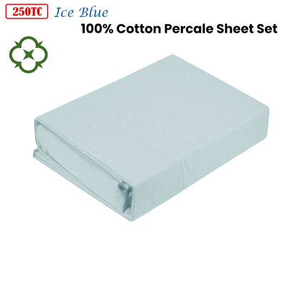 Kingtex 250TC 100% Cotton Percale Sheet Set Ice Blue Single Payday Deals