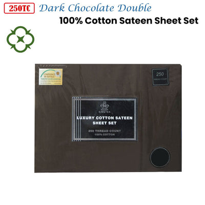 Kingtex 250TC 100% Cotton Sateen Sheet Set Dark Chocolate Double Payday Deals