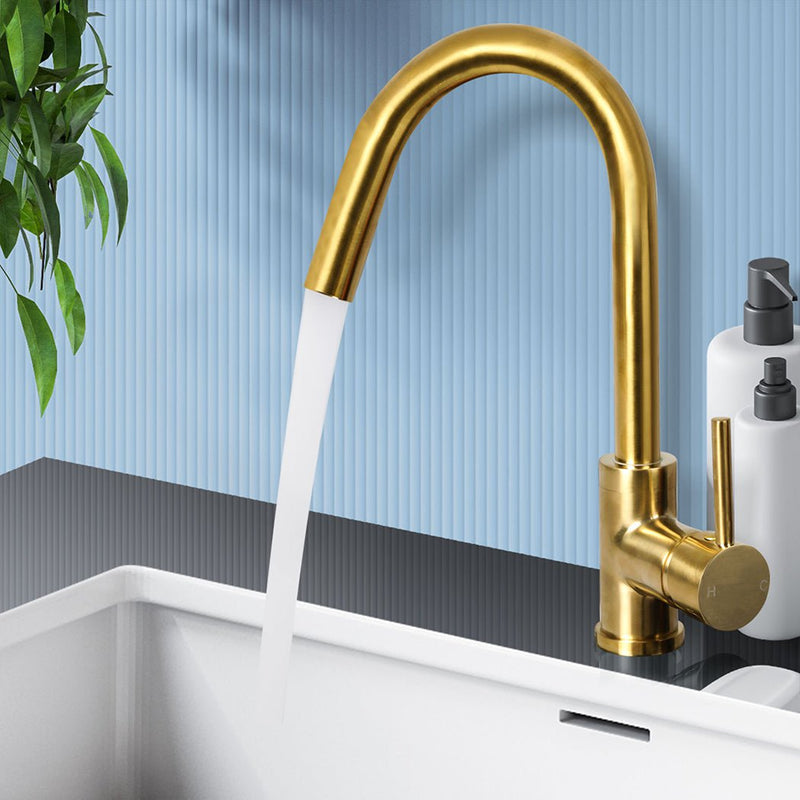 Kitchen Faucet Tap Mixer Sink Brushed Gold Brass Swivel Spout Single Lever WELS Payday Deals
