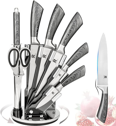 Kitchen Knife Block Set 8 Stainless Steel Knives with Wooden Color Handle (Silver color) Payday Deals