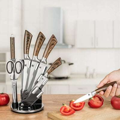 Kitchen Knife Block Set 8 Stainless Steel Knives with Wooden Color Handle (Wood color) Payday Deals