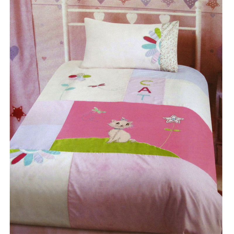 Kitty Cat Embroidered Quilt Cover Set Single Payday Deals