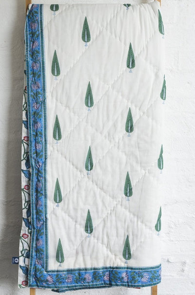 Kolka Kumudani Quilt 100% Cotton Lotus and Pines Print - Queen Size Payday Deals