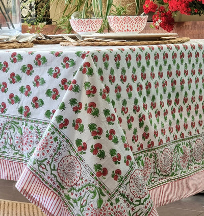 Kolka Mistletoe Hand Block-Printed & Screen Printed Textiles Tablecloth - Red Payday Deals