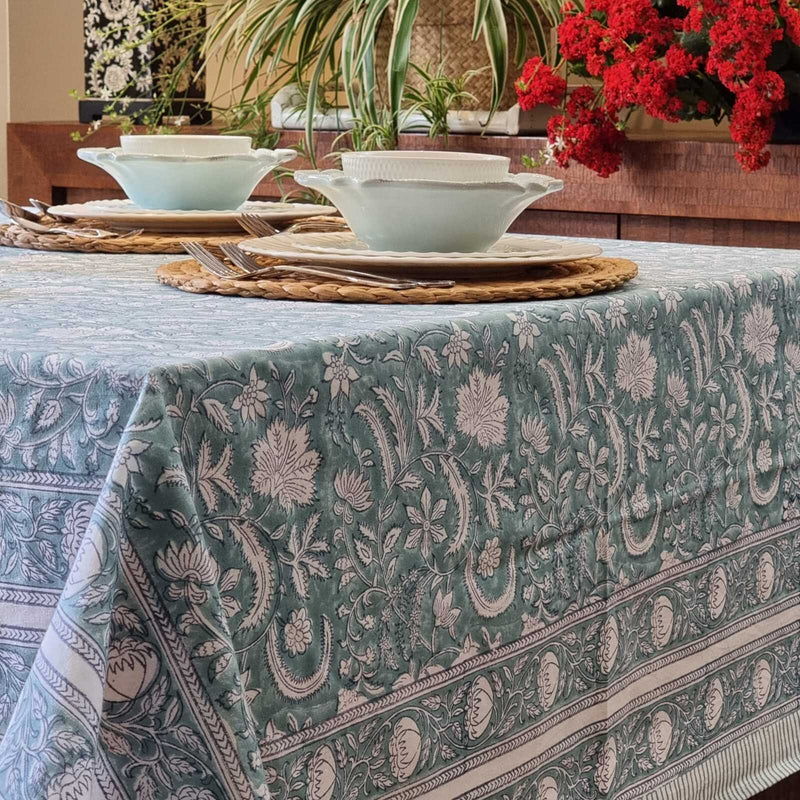 Kolka Poppy Hand Block-Printed and Screen-Printed Textiles Tablecloth - Blue Payday Deals
