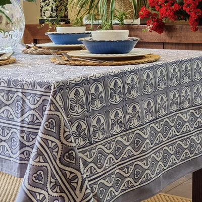 Kolka Poppy Hand Block-Printed and Screen-Printed Textiles Tablecloth - Blue Payday Deals