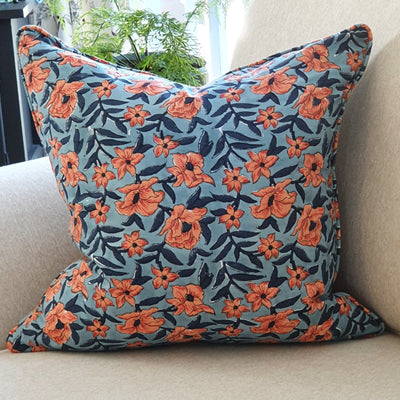 Kolka Retro Floral Soft Cotton Voile Decorative High Quality Cushion - Blue Payday Deals