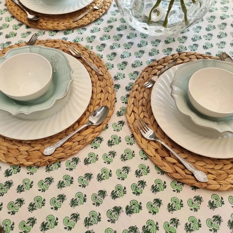 Kolka Rosemary Hand Block-Printed Cotton Tablecloth - Green Payday Deals