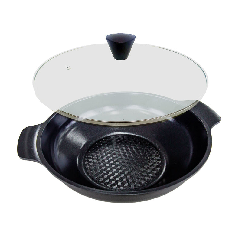 KOMAN 28cm Black Shinewon Two Hands Wok Ceramic Non-stick Titanium Coat + Glass Lid Payday Deals