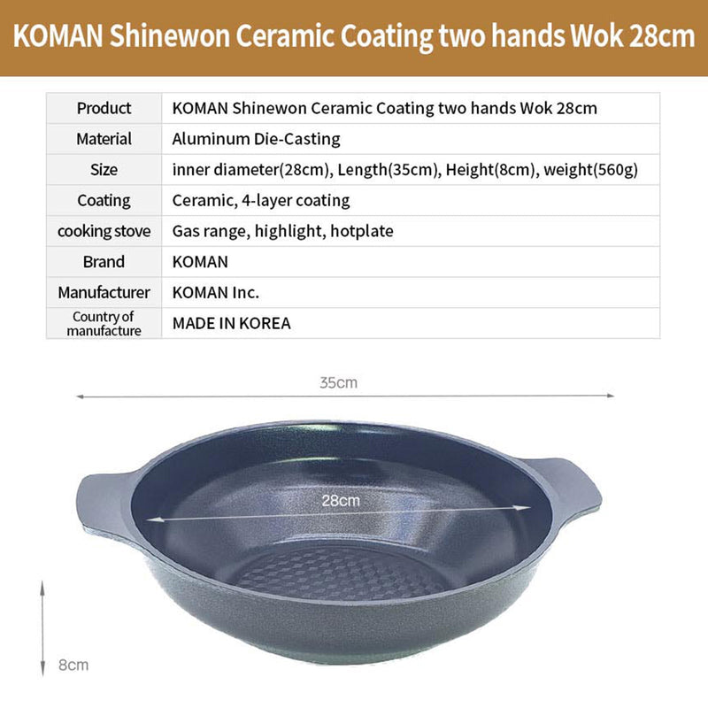 KOMAN 28cm Black Shinewon Two Hands Wok Ceramic Non-stick Titanium Coat + Glass Lid Payday Deals